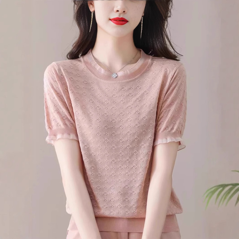 Trendy 9024 High-End Silk Short-Sleeve T-Shirt for Women, Thin Ice Silk Knit Top, Summer Loose Round-Neck Stylish Top Trendy 9024 High-End Silk Short-Sleeve T-Shirt for Women, Thin Ice Silk Knit Top, Summer Loose Round-Neck Stylish Top