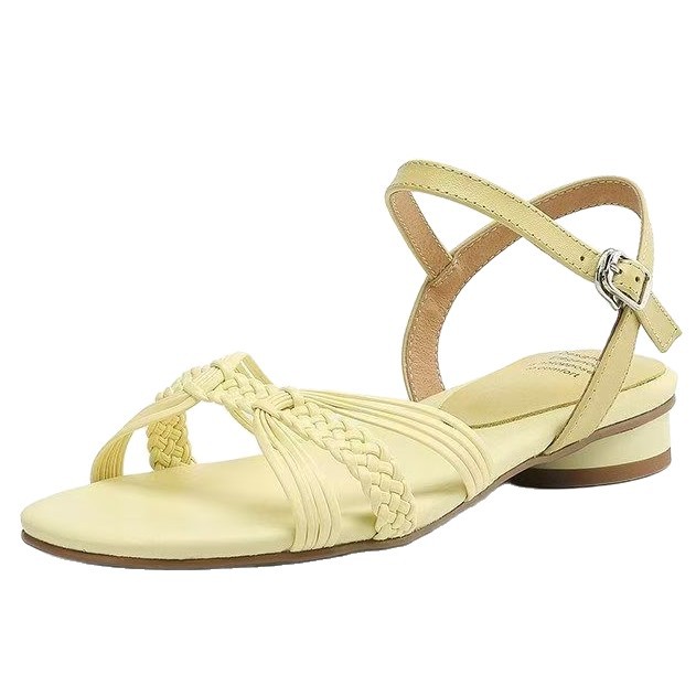 Coreano simple versátil trenzado 2026 verano nuevo tacones gruesos redondos dedos de cuero de hadas con sandalias