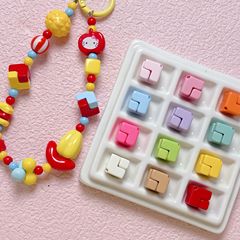 马卡龙色亮面拼接斜孔亚克力方块串珠散珠diy手机链包挂材料饰品