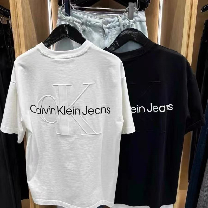 Cross-Border 260g Trendy Embossed Letter Embroidery on the Back, Short-Sleeve Men's Couple Style Slim-Fit T-Shirt Fashion
