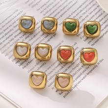 铸造款爱心树脂耳钉女镀18K金不掉色百搭宝石耳环气质高级感耳饰