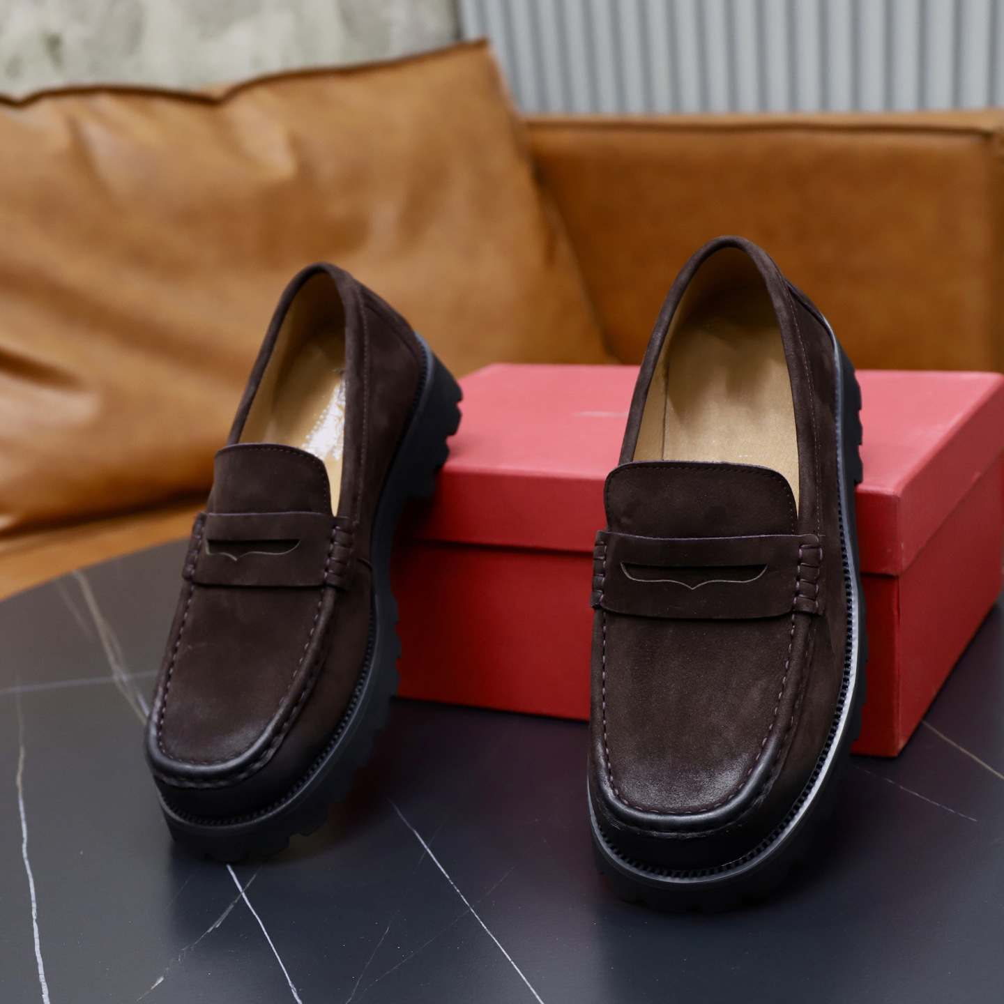 Quality Shoes Spring Summer New Retro Old Money Style Loafers Big Toe Brown Suede Shoes Men_vogvips.com