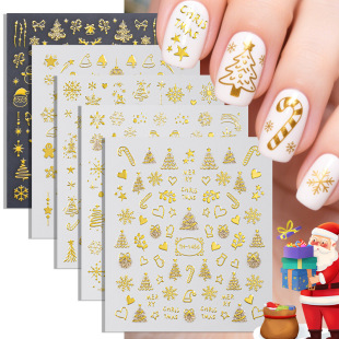 Zhengxiang's New Hot Gold Glitter Powder DIY Nail Stickers Christmas Nail Art Stickers 3D Snowflake Christmas Tree Ins Nail Art Stickers