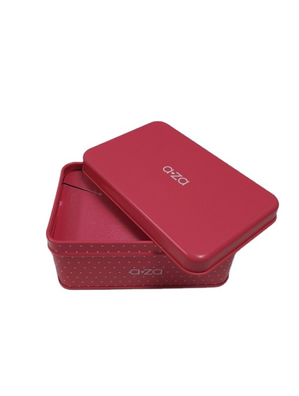 Caja de hierro de decoración en relieve rojo impresa en color flash tarjeta de té media caja de regalo de dulces rectangulares