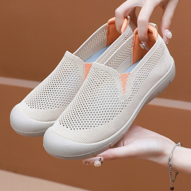 Женская обувь 2025, весна и лето, новый стиль, сетчатые дышащие туфли на плоской подошве для женщин, легкая мягкая подошва, удобная нескользящая износостойкая обувь для ленивых