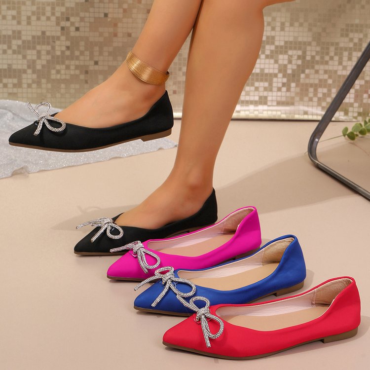 Dames ballerina's met spitse neus en strik, plus size, gemaakt van elastische, zachte stof, lichtgewicht en comfortabel. Geschikt voor kantoor, bruiloften en feestjes._voghion.com