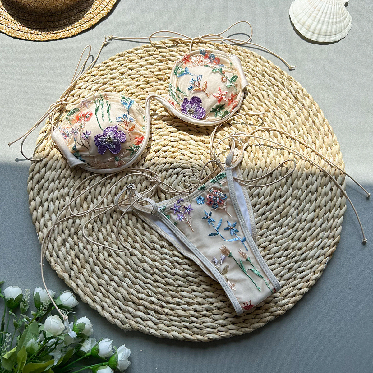 Comfort Function Flower Pattern Women's Flower 2 Pieces Set Bikinis Swimwear