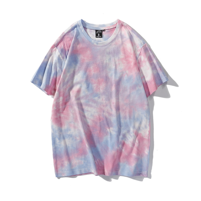 Camiseta de algodón tie-dye para hombre 2025 pareja de verano de manga corta ins suelta de gran tamaño cuello redondo tendencia camiseta superior para hombre