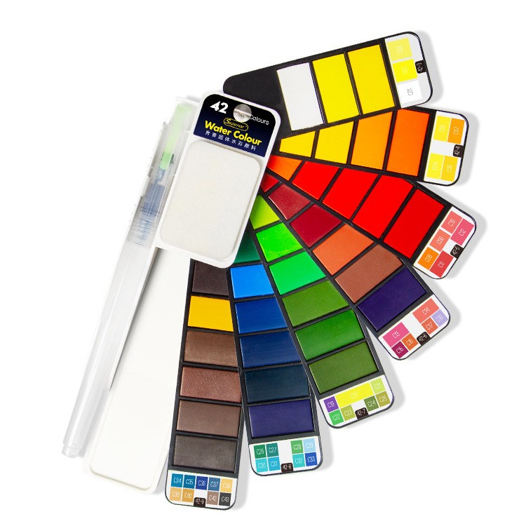 Xiupu plegable en forma de abanico sólido acuarela pintura traje portátil principiante niños con agua del grifo pluma