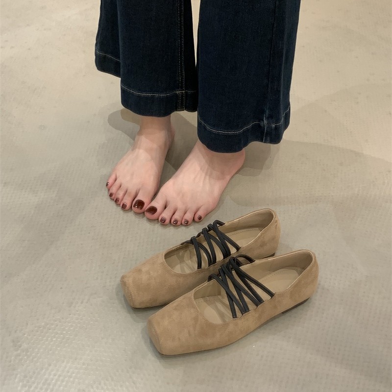 法式方头猪鼻子芭蕾舞玛丽珍鞋感小众交叉带晚晚风通勤单鞋女|undefined