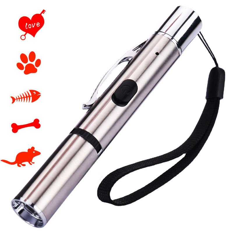 De acero inoxidable de proyección divertido gato linterna recargable luz roja LED conmutable multi-patrón de juguete para mascotas divertido gato Luz