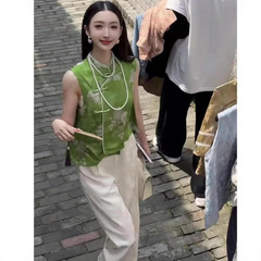 【花晩】新中国風馬甲女夏高級感ベスト改良唐装シャツ上着