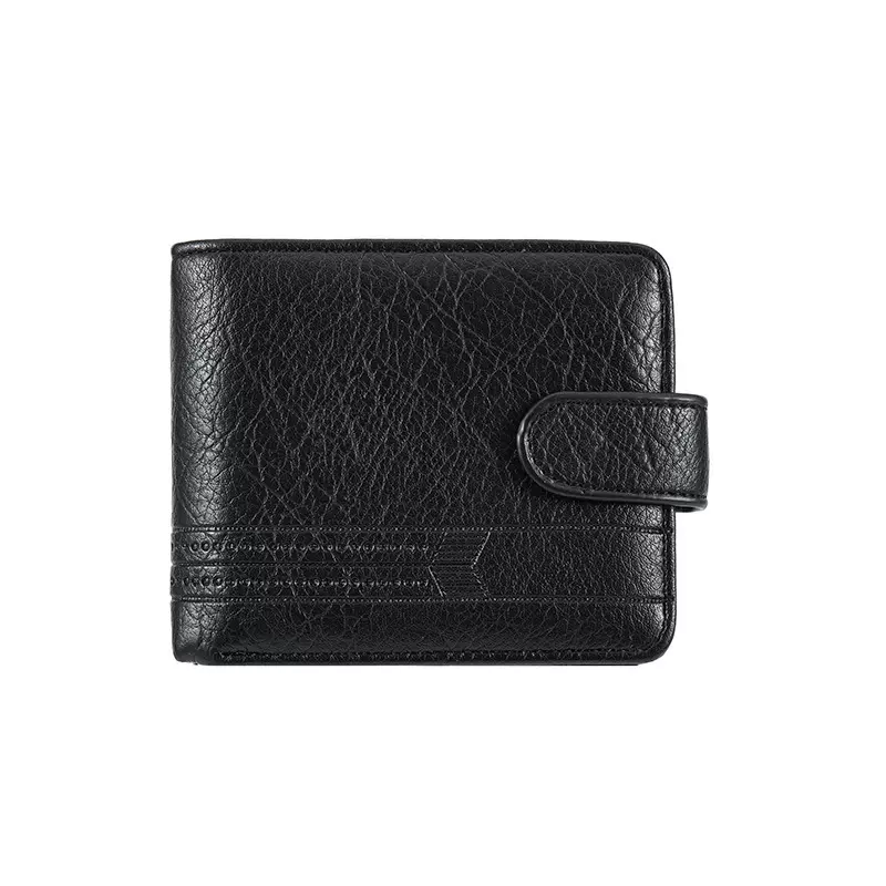 跨境代发男士钱包PU皮短款拉链搭扣钱夹先看皮夹零钱包厂家批发