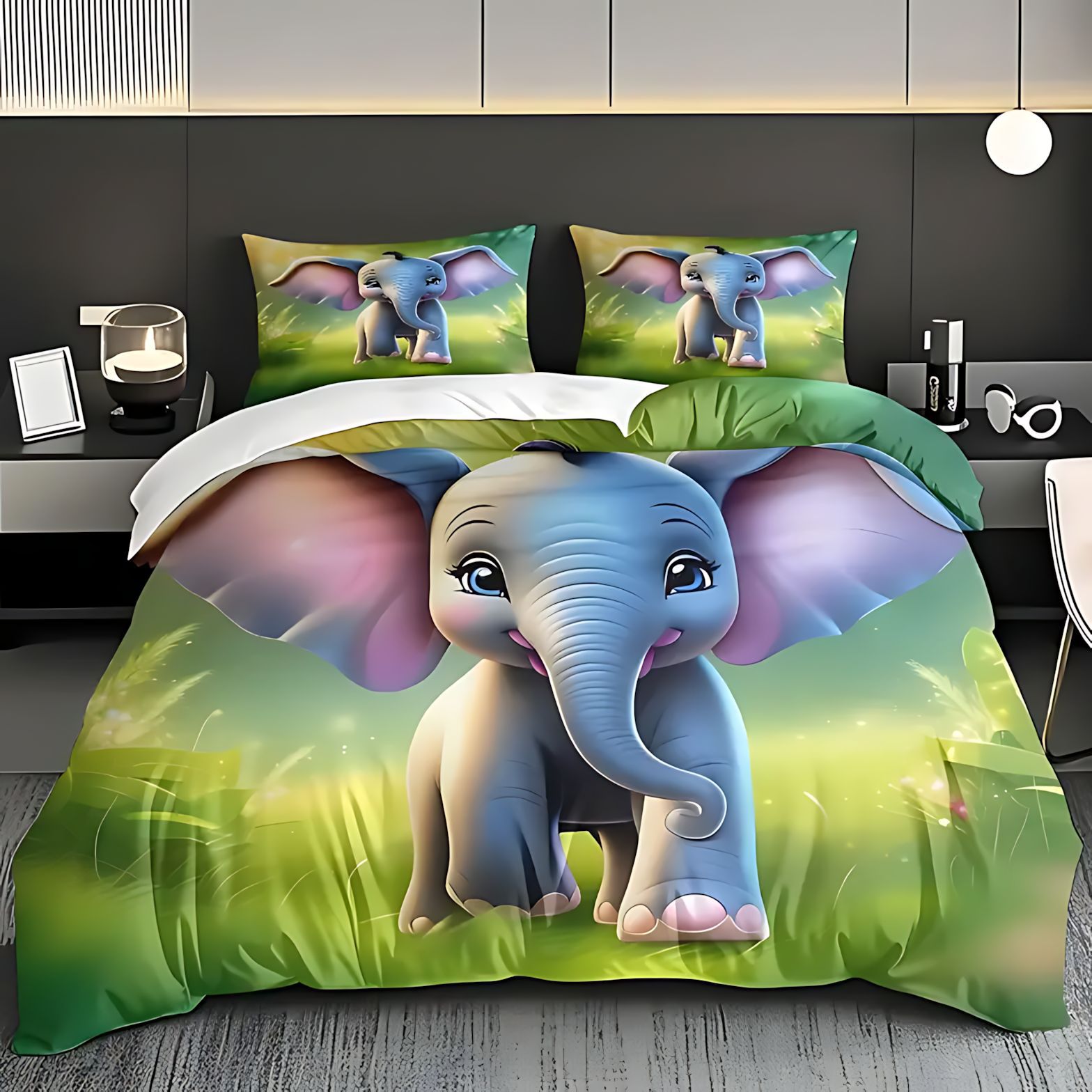 TEMU / JIT fuente fabricante de dibujos animados elephant impresión digital 3D colcha colchón kit para ordenar dibujos