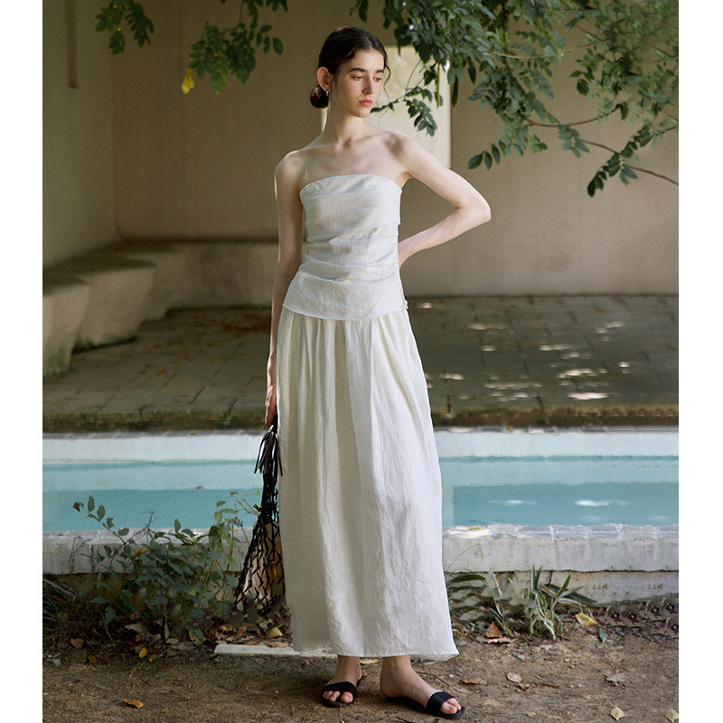 French Romantic Pleated Tube Top Women's Early Spring New 2025 Elegant Flower Bub Skirt Half-length Skirt suit