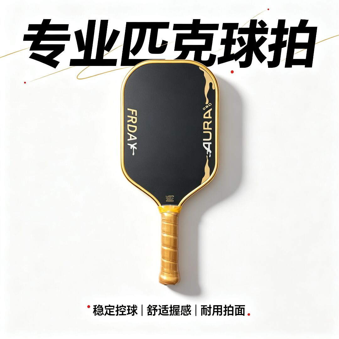 T700 carbon fiber pickleball paddle with textured surface, electroplated gold frame, and shock absorption