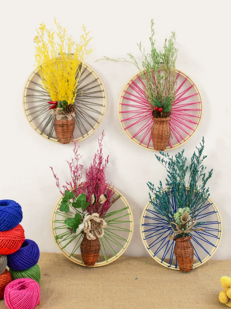 Креативная плетение из пеньковой веревки ручной работы, круглый бамбуковый круг, цветочный настенный подвесной кулон, макет для детского сада, класс, экологическое творчество, декоративные материалы