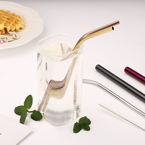 ins304 stainless steel straw set metal elbow straw environmentally friendly juice cold drink coffee pearl milk tea straw