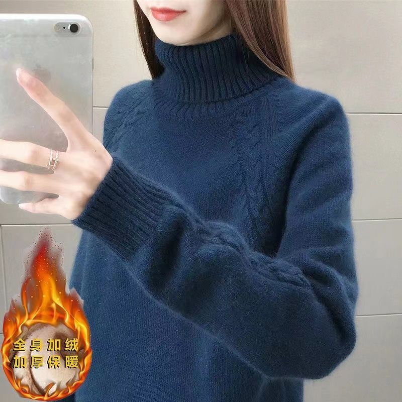 New High-Neck Thickened Sweater for Women in Autumn and Winter, Short Pullover Korean Style Versatile Knitted Bottoming Shirt for Both Inside and Outside Wear