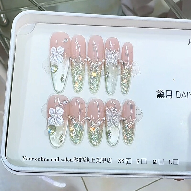 Daiyue's New Handmade Wearable Nail Art with Butterfly and Lime Jelly Design, Sweet and Pure, with a High-End Feel, Sticker Nail Art Daiyue's New Handmade Wearable Nail Art with Butterfly and Lime Jelly Design, Sweet and Pure, with a High-End Feel, Sticker Nail Art