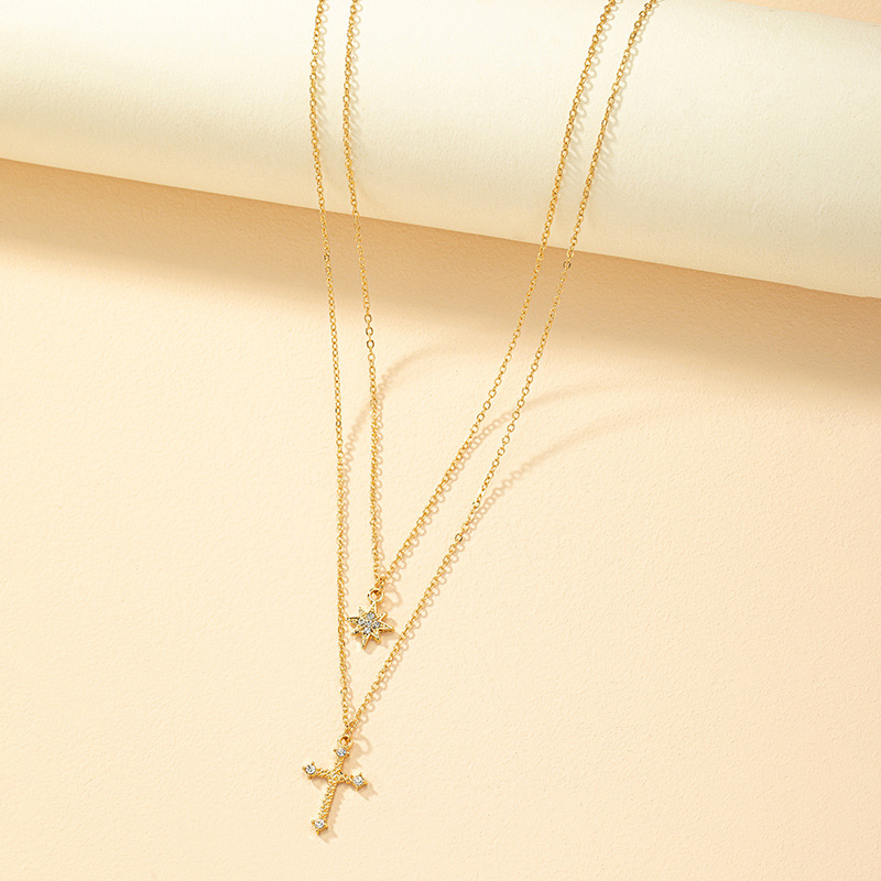1 Piece Fashion Cross Star Alloy Inlay Artificial Diamond Womenu0027S Layered Necklaces