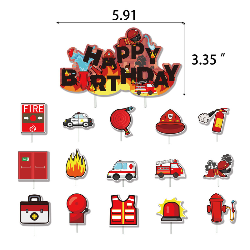 消防主题派对派对装饰 生日字母拉旗横幅 消防车蛋糕插牌布置用品|undefined