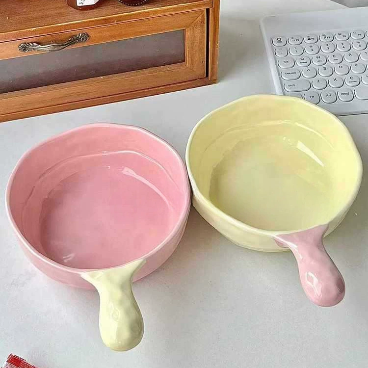 Корейская миска для лапши быстрого приготовления с ручкой в ​​виде девчачьего сердца, рисовая миска для домашнего салата, миска для запеченного риса, керамическая миска для выпечки, миска для фруктов