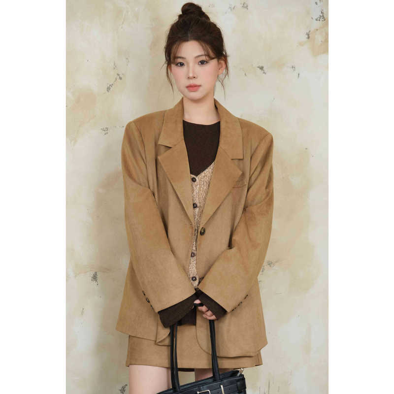 Autumn New Retro Old Money Style Cowhide Velvet Suit Jacket Loose Fat Plus Size Women's Top 8288