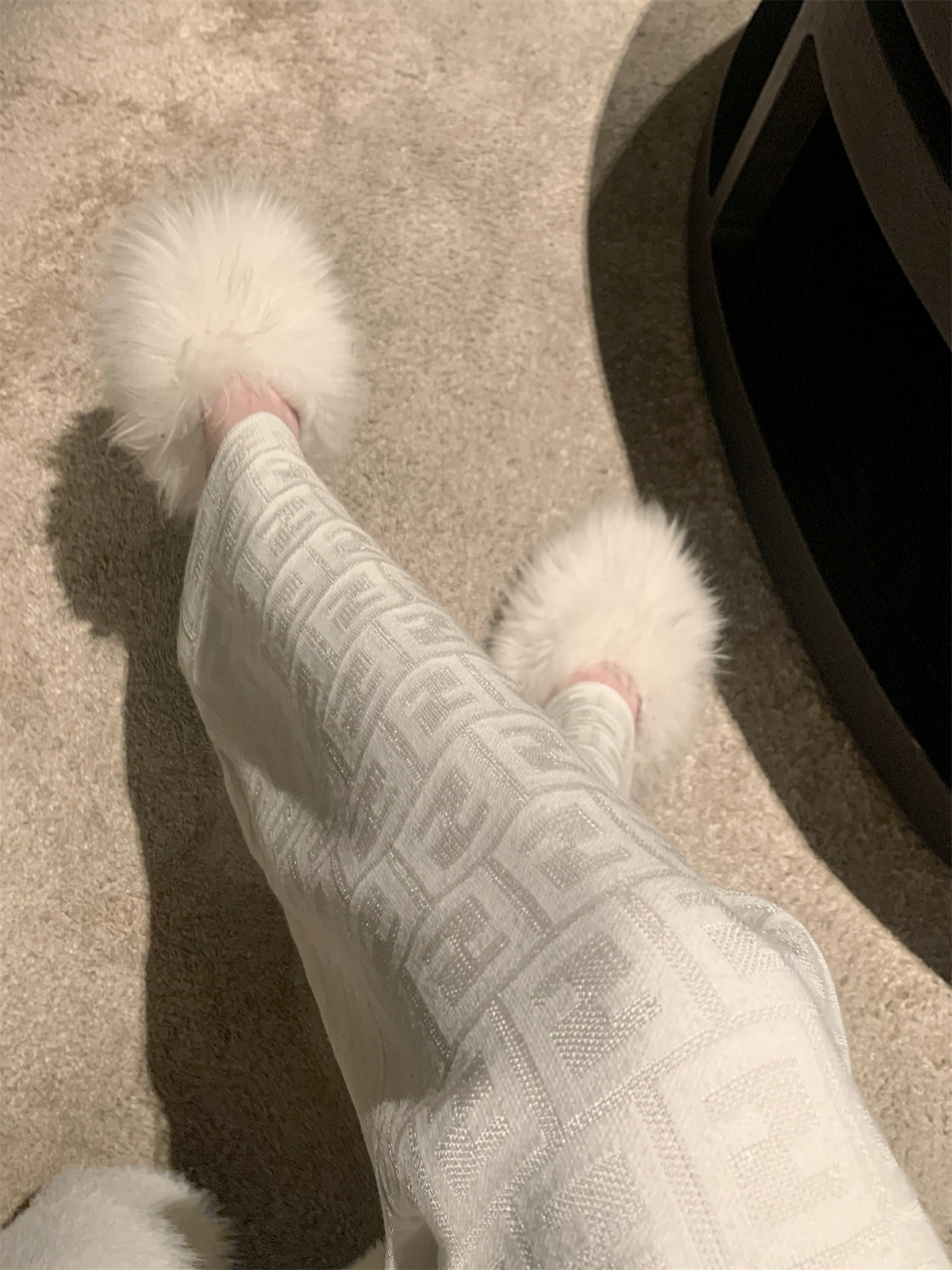 Жаккардовые трикотажные широкие брюки женские 2024 осень-зима микро-рог белые брюки зимой