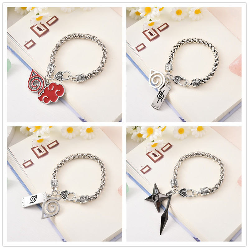 Fire Shadow wooden leaf bracelet, Renren village logo, Renfu protection, personalized alloy bracelet, all-matching accessories, Japanese anime peripheral