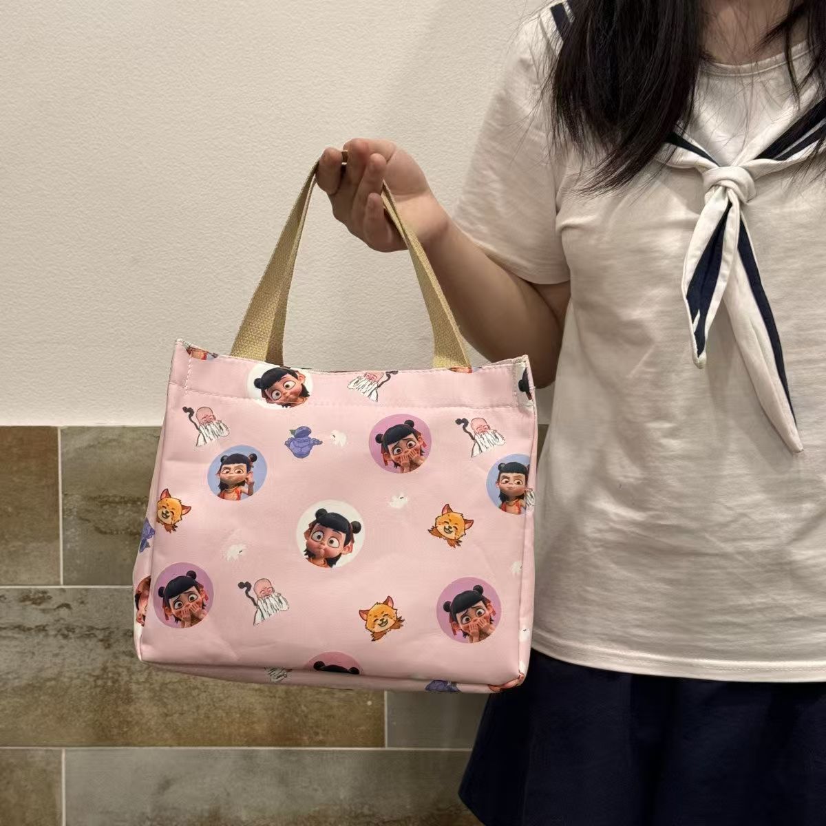 Bolsa de mamá portátil dibujos animados Nezha impresión para trabajar bolsas de almuerzo de alto valor de cara bolsas de almacenamiento
