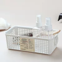 Desktop double-handle storage basket, plastic hollow long square organizer, 23.2×12.4×7.9 cm