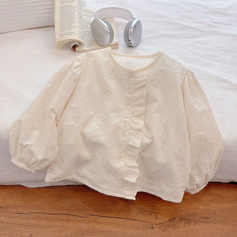 Детская весна новая корейская версия для девочек с длинными рукавами хлопчатобумажная рубашка с круглым вырезом