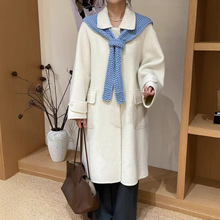 韩版简约可拆披肩设计高级感毛呢外套2025秋冬新款百搭羊毛大衣女