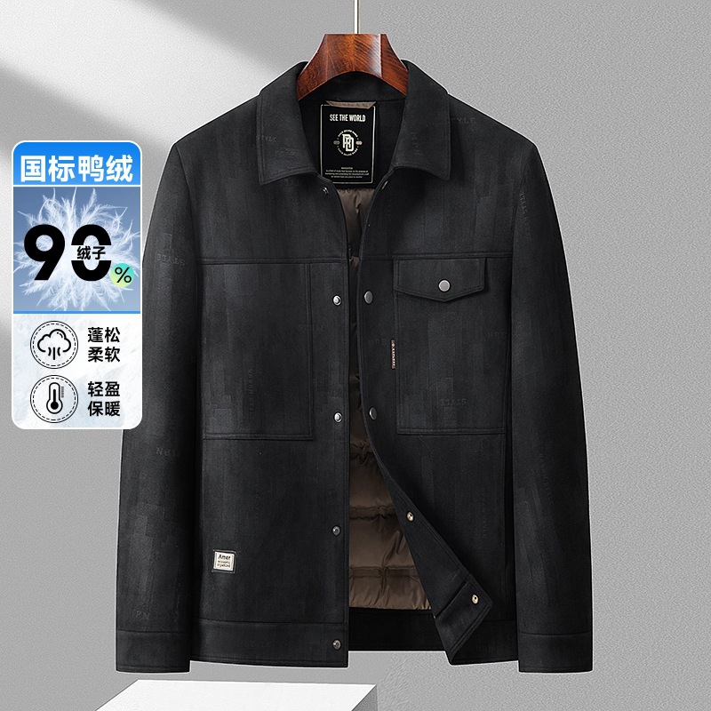 Chaqueta de plumón de invierno de seda de hombre, chaqueta de trabajo casual, chaqueta de collar, chaqueta de abrigo