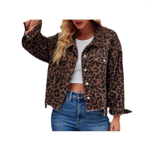 2025 Amazon Europe and the United States autumn and winter new leopard fashion casual Denim short coat real shot cross-border foreign trade women's clothing