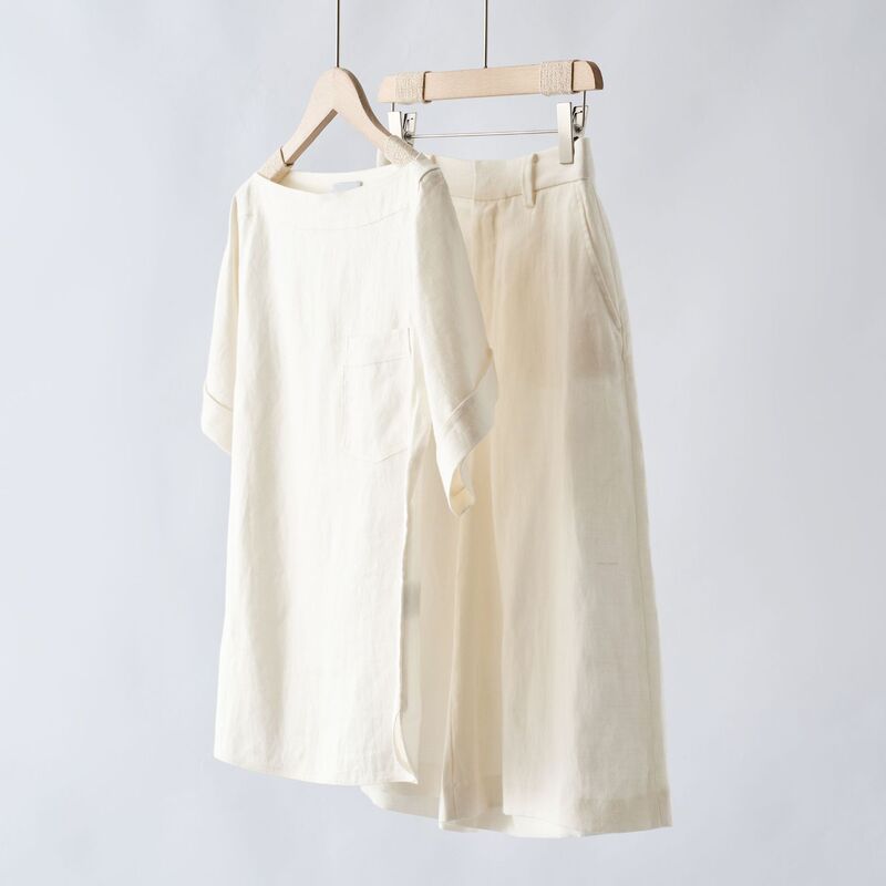 Italian luxury L ~ P old channel yuan factory yarn! 25 Summer New 100 Linen off-line Top Wide Leg Pants suit