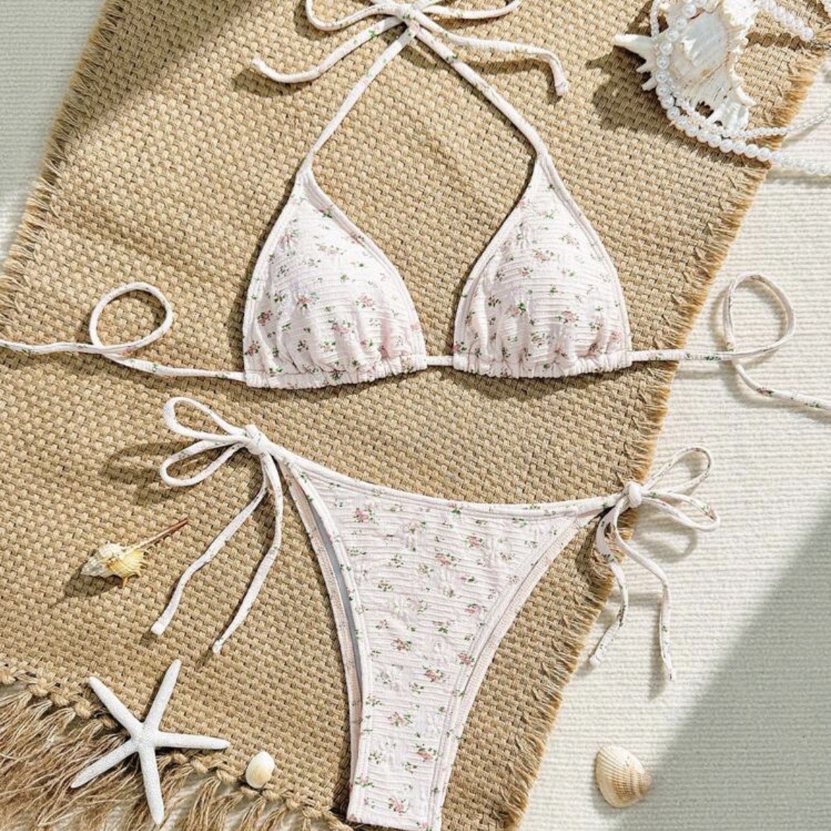 Women's Clothing Style Women's Bikini Swimsuit High-End Floral Print Halter Neck Tie-Up Sexy Swimwear For Hot Springs And Vacations_ecoleips.com