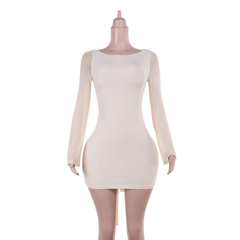 Women Autumn Elegant Sexy Slim Fit Bow Backless Dress