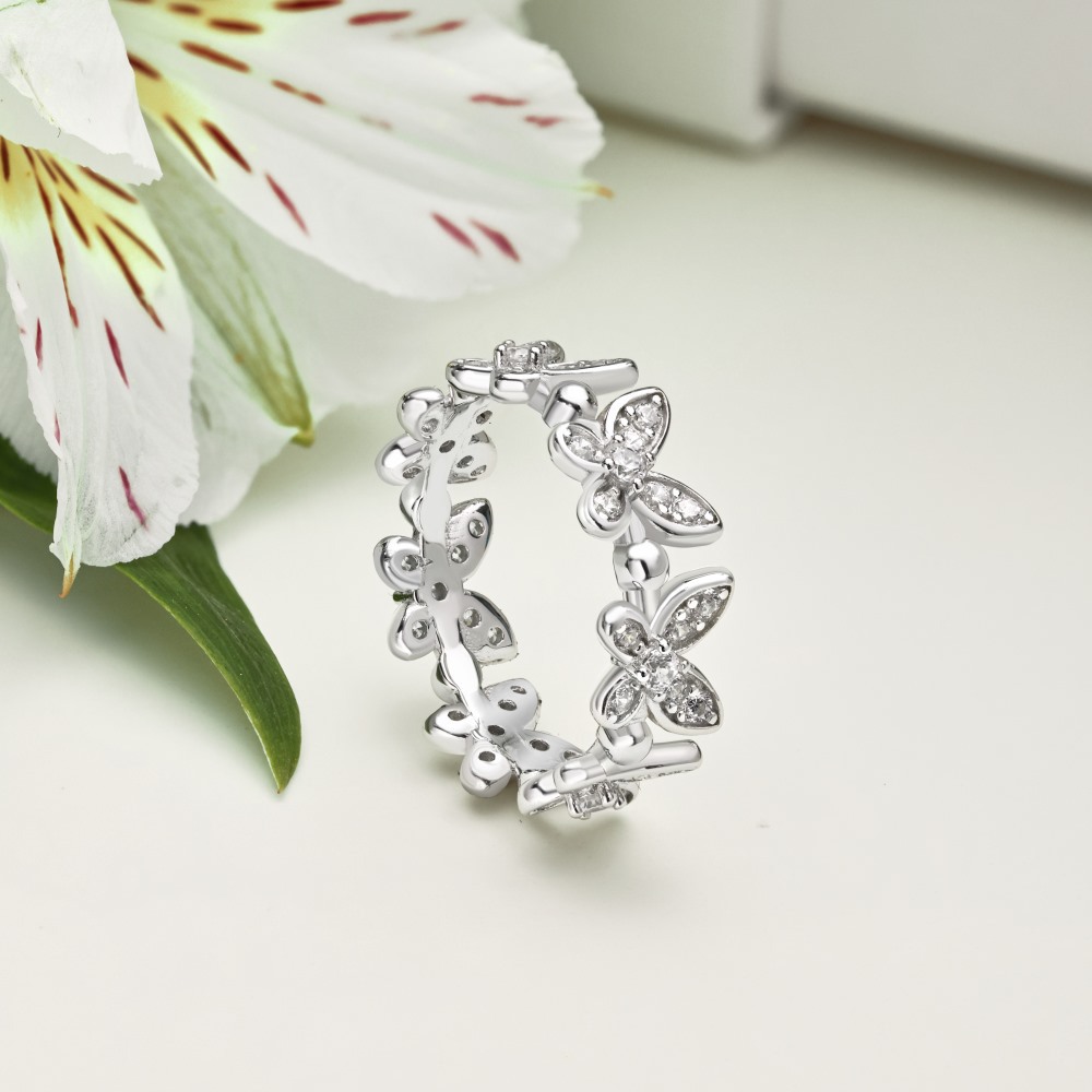 5g Weight Zircon Inlay Material Open Rings, Rings Classification 6, 9, Adjustable Ring Size 1 Piece Quantity Daily, Tea Party Occasion 925 Sterling Silver Material Butterfly Pattern Women's Gender Inlay Design Sweet, Shiny Style 925 Sterling Silver Zircon Butterfly Open Rings Rings 7