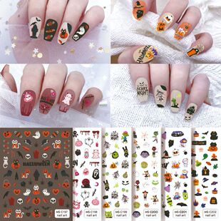 New Halloween Nail Art Stickers Halloween Skeleton Pumpkin Spider 3D Adhesive Halloween Party Nail Stickers Wholesale