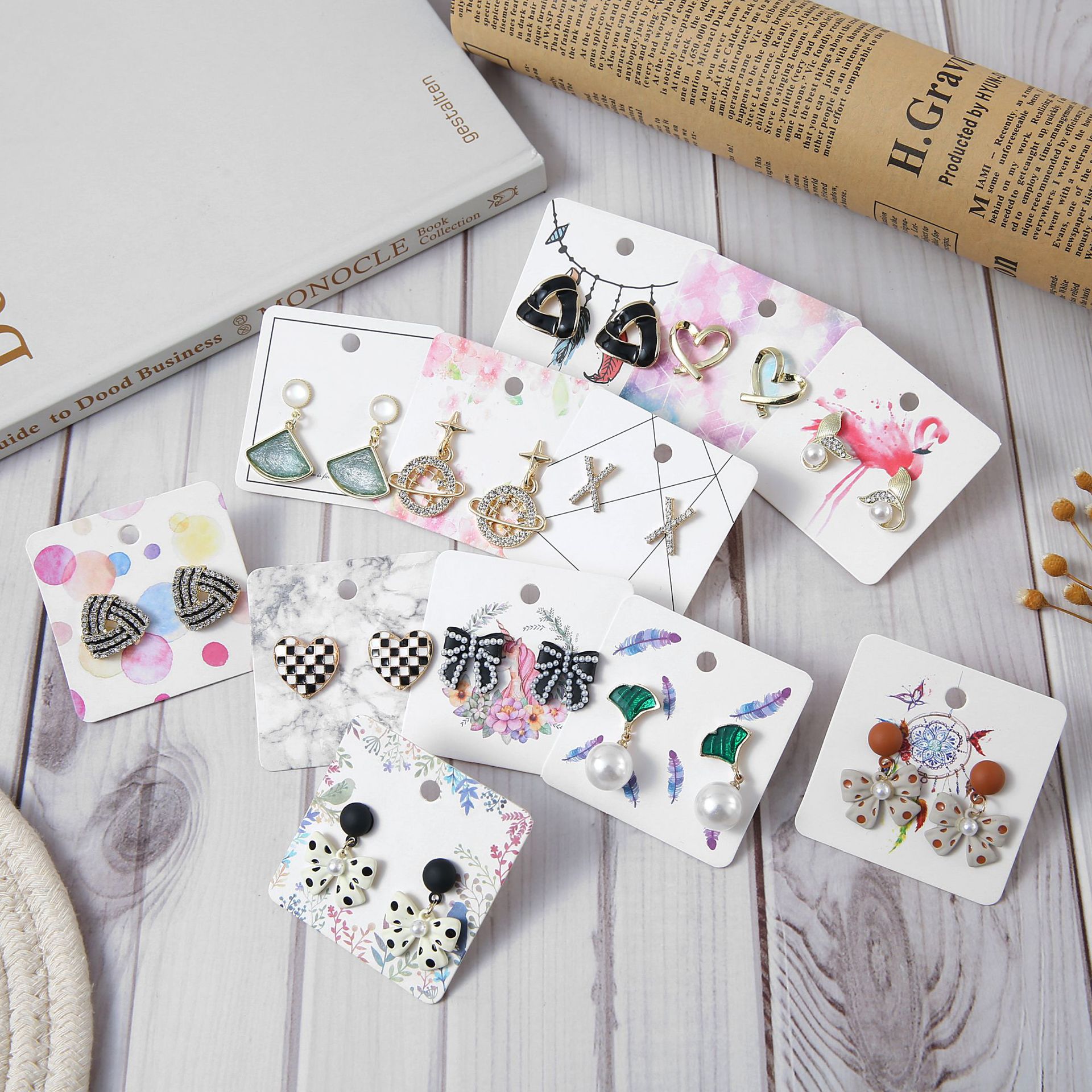 2024跨境彩印饰品耳环卡片 小号手工饰品包装卡 纸卡批发