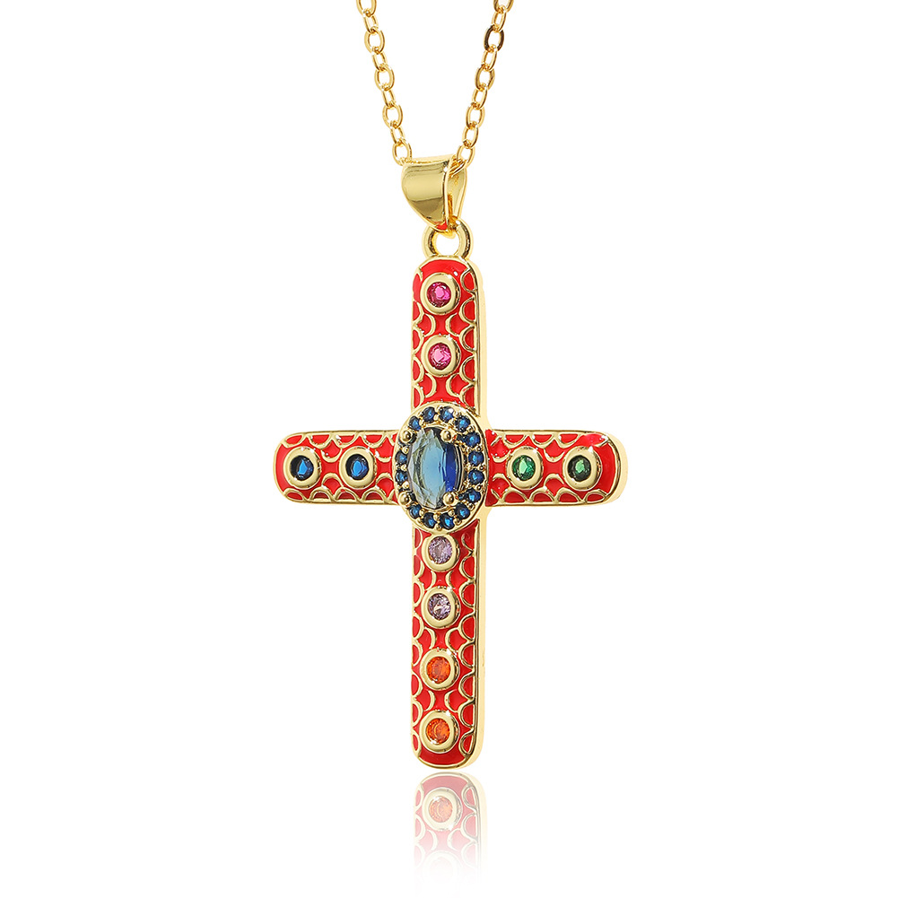 Simple Style Cross Copper Rhinestones Pendant Necklace In Bulk display picture 5