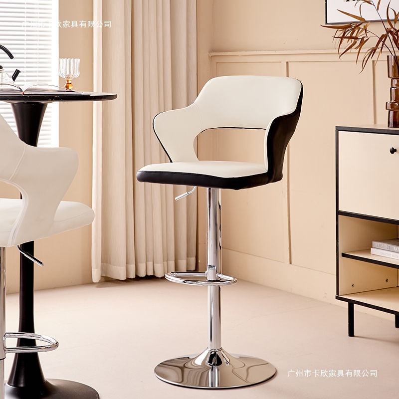 French-Style Bar Stool, Fashionable Light Luxury Bar Stool, High-End Adjustable Carbon Steel Cat Scratch Leather Soft Stool, Entertainment Bar Chair