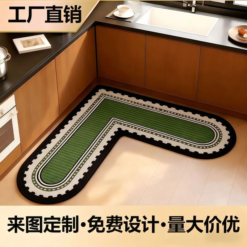 Green Diatomaceous Earth Kitchen Mat L-Shaped Corner Non-Slip Oil-Resistant Washable Foot Mat Vintage Style 7-Shaped Absorbent Mat Green Diatomaceous Earth Kitchen Mat L-Shaped Corner Non-Slip Oil-Resistant Washable Foot Mat Vintage Style 7-Shaped Absorbent Mat