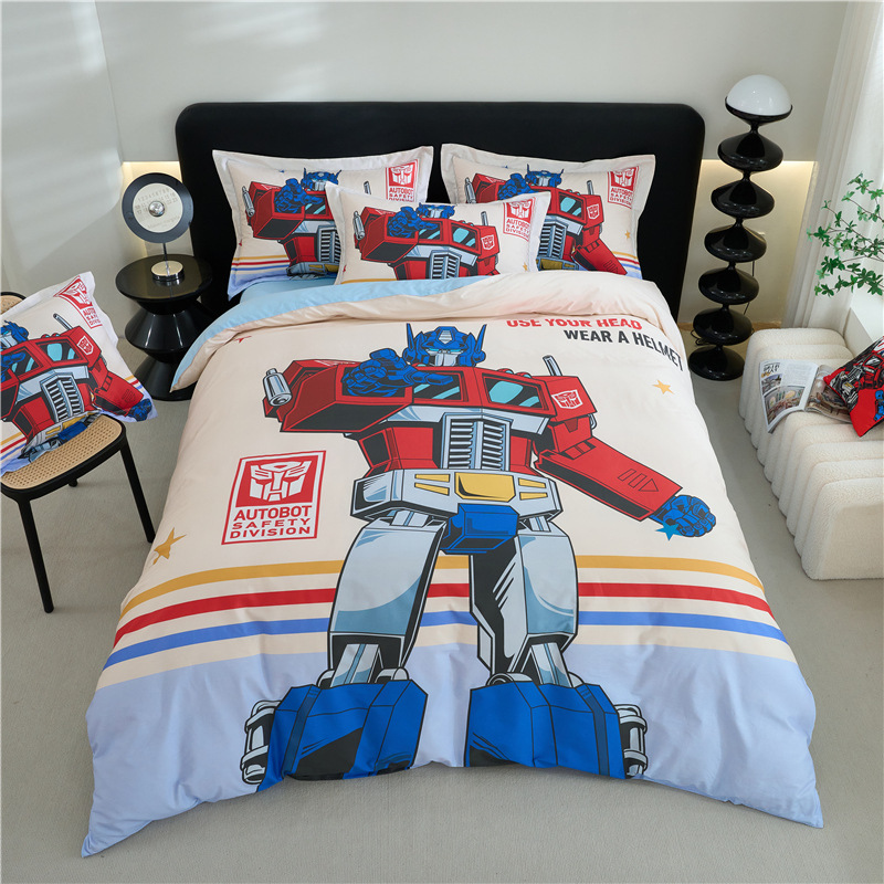 2025 New Cotton Four-Piece Transformers 100 Cotton Type a Bed Bed Sheetss Cartoon Quilt Cover Bed Bed Sheets for Kidsren and Boys