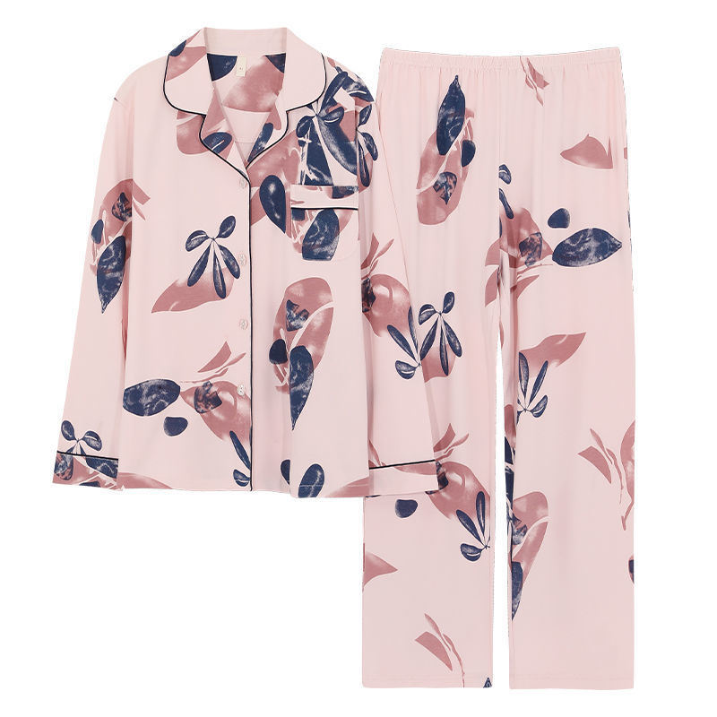 Pijamas de algodón puro primavera y otoño de las mujeres de manga larga más el tamaño cardigan traje de las madres de mediana edad y ancianos ropa de casa al aire libre