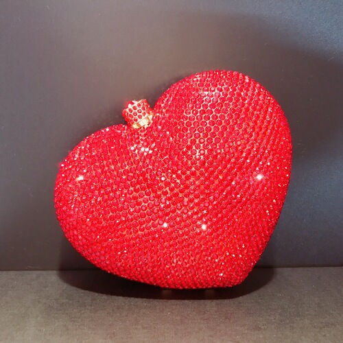 Heart-shaped diamond-encrusted dinner bag cross-border European and American banquet full-diamond clutch bag dress crystal diamond women's bag chain purse