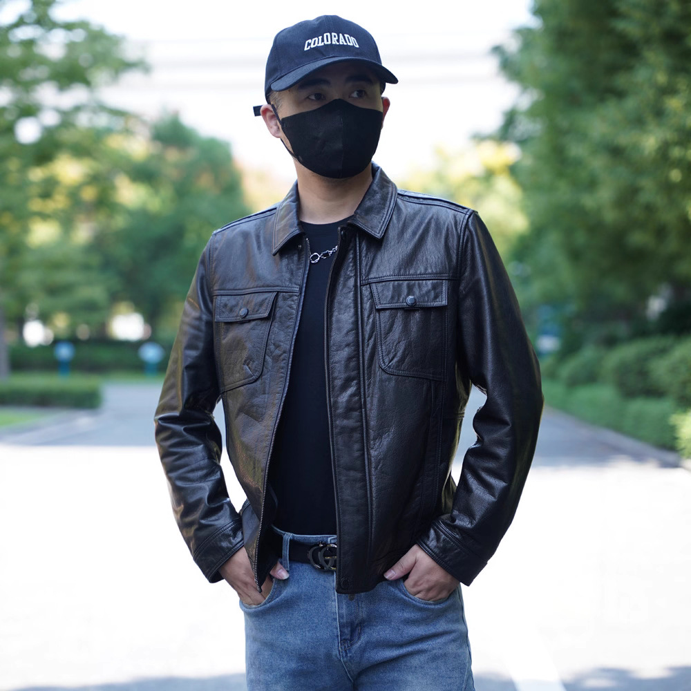 真皮皮衣牛皮外套牛皮皮衣海宁男士皮夹克时尚男装外套翻领