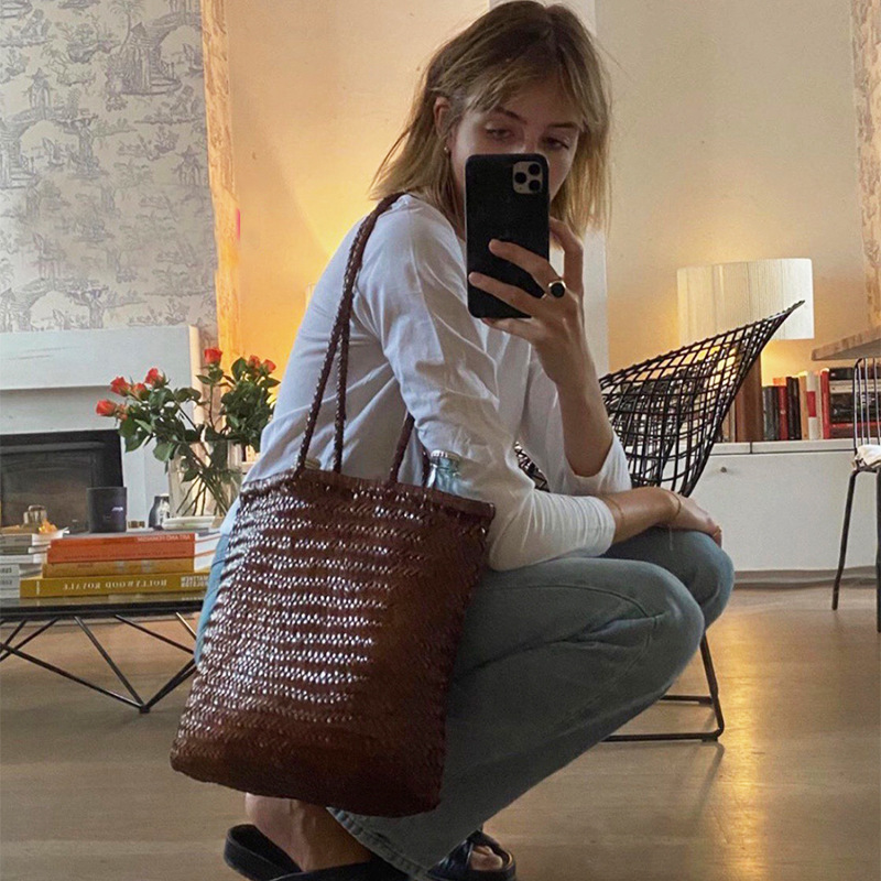 Dragon d Family Style French Style Plain Bag Japanese Style Top Layer Cowhide Handmade Woven Shoulder Bag Handbag for Women Dragon d Family Style French Style Plain Bag Japanese Style Top Layer Cowhide Handmade Woven Shoulder Bag Handbag for Women